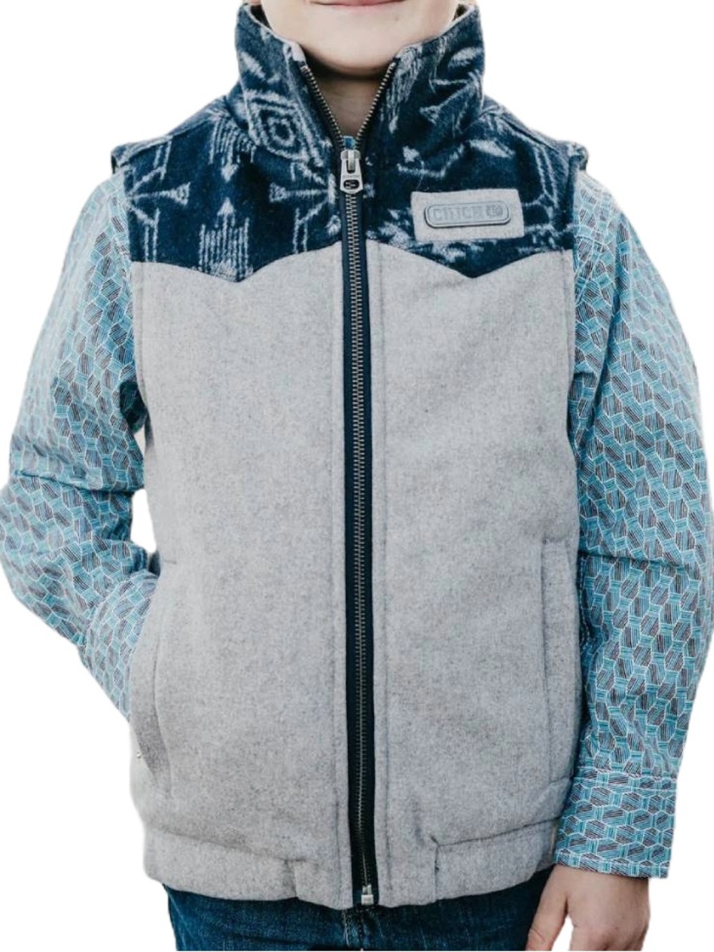 NEW Cinch Youth Boy's Grey & Aztec Contrast Print Wooly Vest SIZE XL 14 Western
